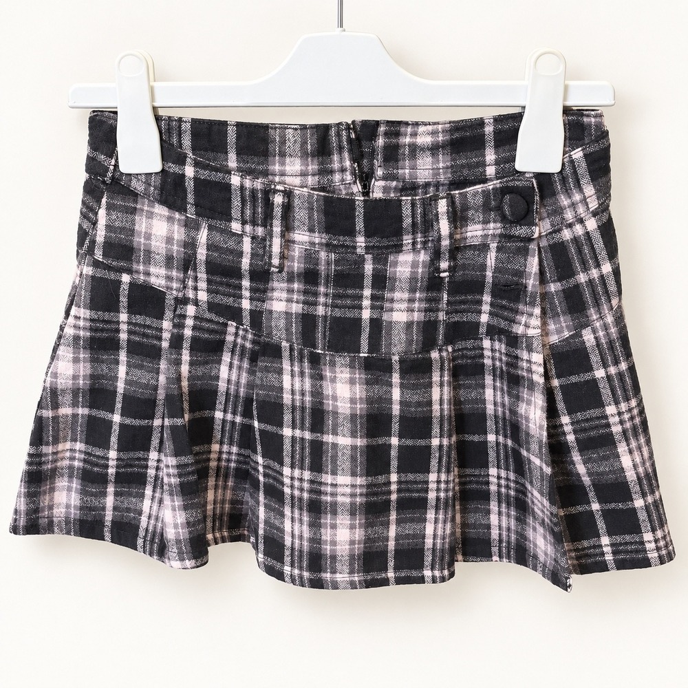 Free People Urban Outfitters Black Pink Plaid Pleated Mini Skirt  Cotton Size 0